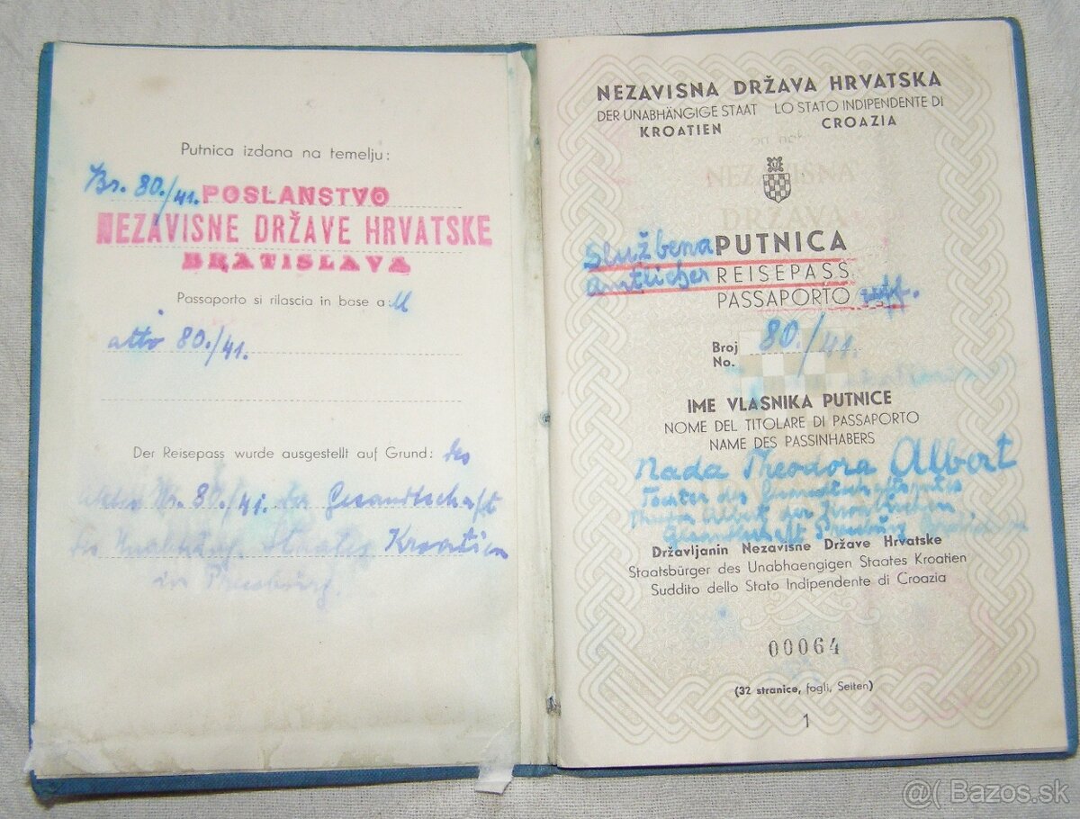 Predam Chorvatsky diplomatický pas z 2 ww...vela razítok spo - 3