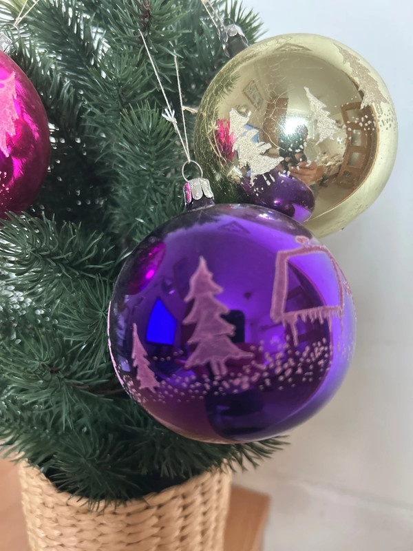 Retro vianočné gule mix 4 farieb 2 vzory, 6ks č.1 - 3