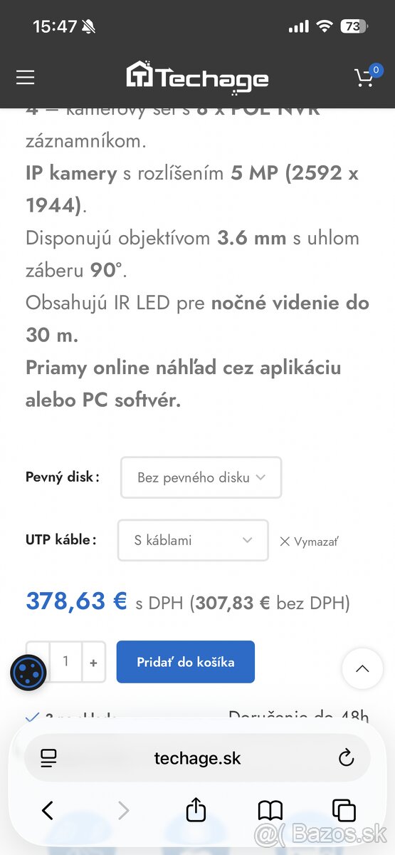 Techage kamerový systém 4x 5MP kamera, NVR + kabeláž - 3