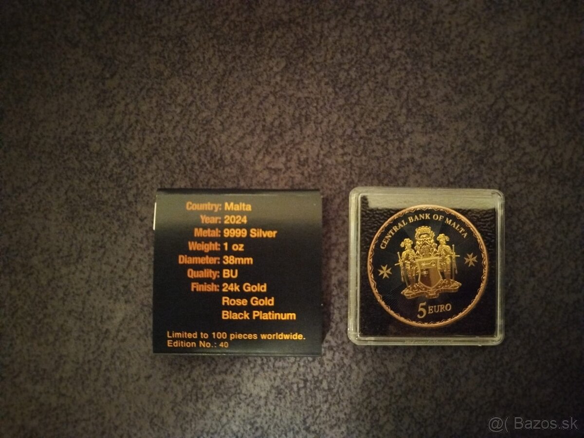zlato striebro minca Malta 2024 -pozlátená čierna - 3