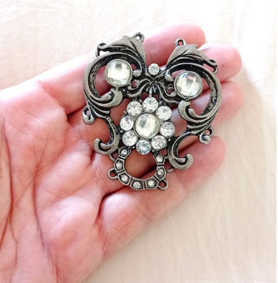 Veľká vintage gotická výrazná brošňa, starý strieborný kov - 3
