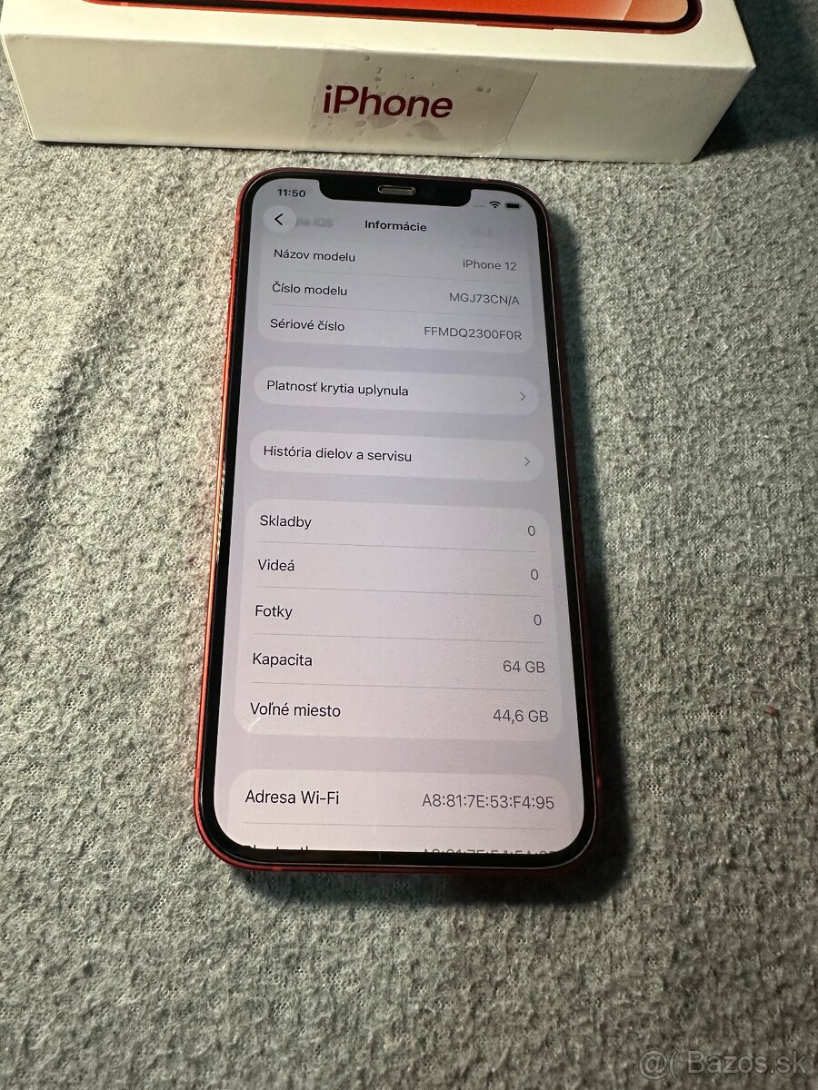 Apple iPhone 12 64GB Red - 100% batéria - 3