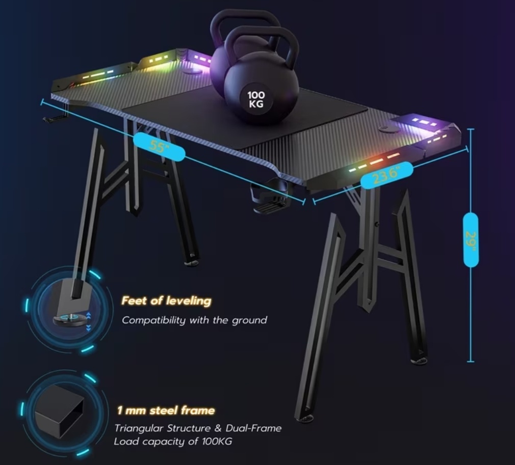 Herný PC stôl s LED - 3