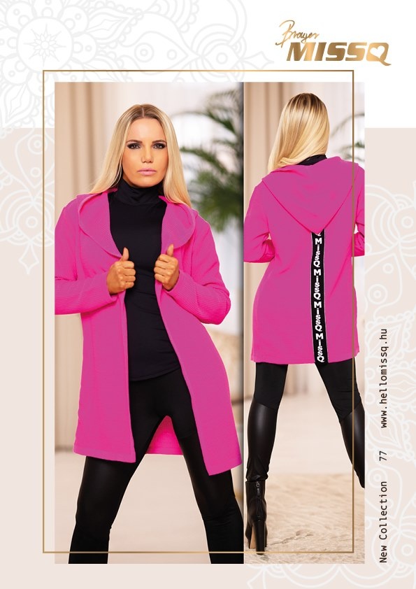 Kratky damsky ruzovy pleteny kardigan MISSQ s kapucnou - 3