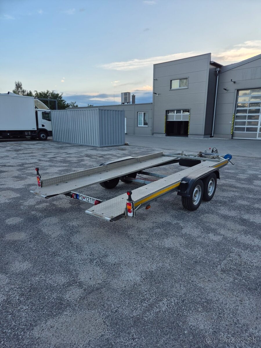 AKB prívesný vozík, preprava AUT, podvalník 2x ossý - 3