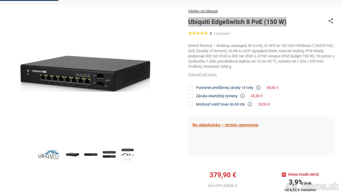 Ubiquiti EdgeSwitch 8 PoE (150 W) - 3