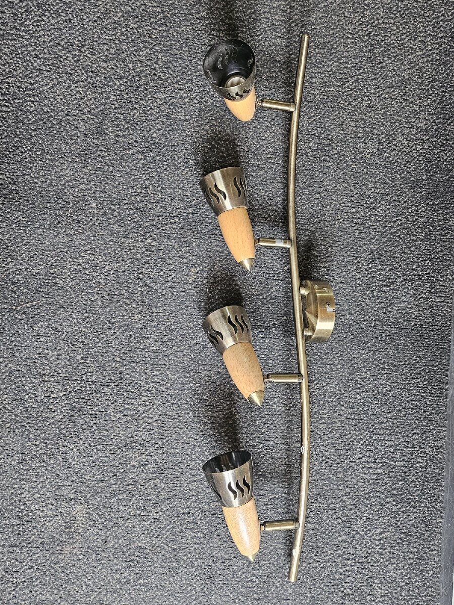 Elegantné stropné svietidlo zlato/drevo so 4 objímkami E24 - 3