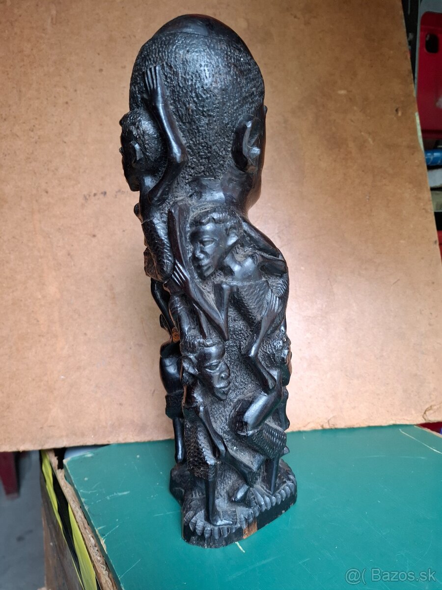 Predám starú drevorezbu rodokmeň kmeňa Makonde Tanzánia 34cm - 3