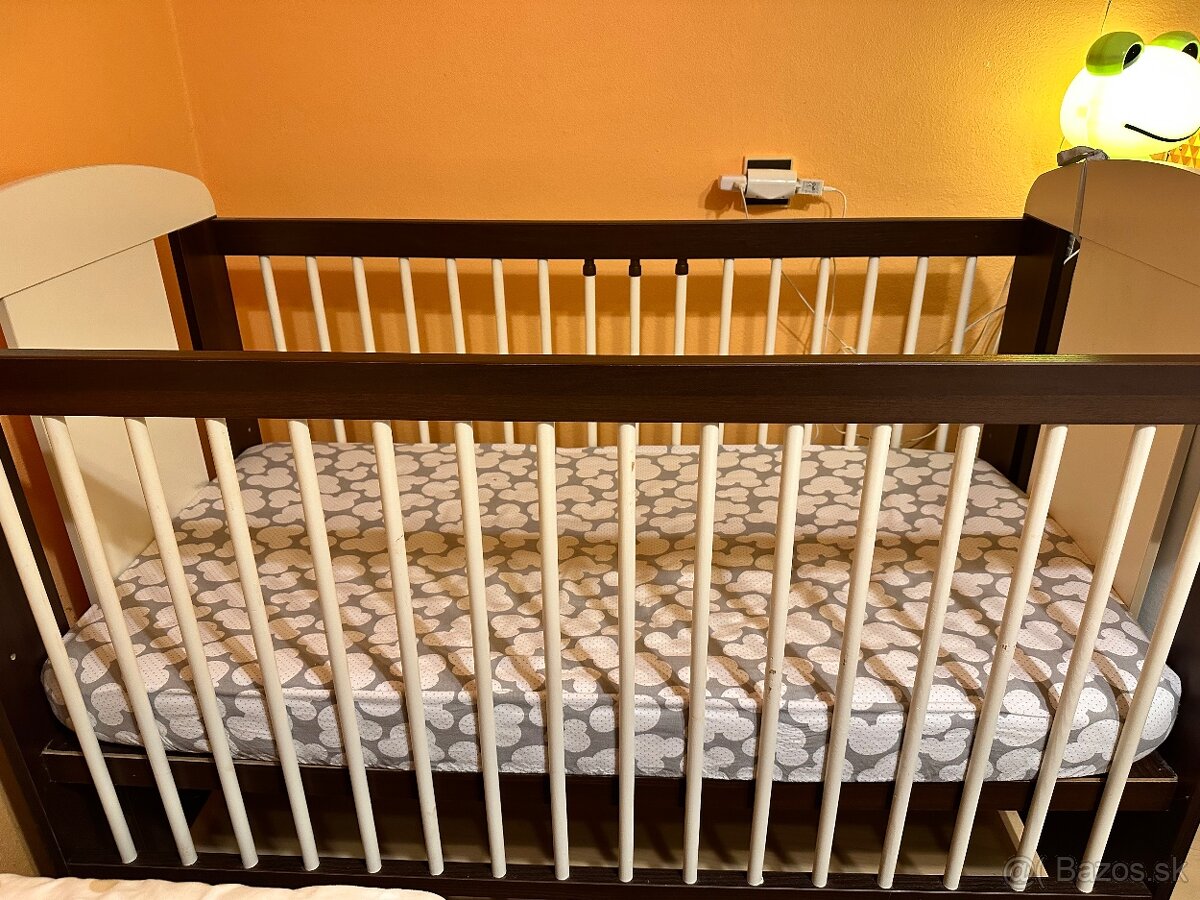 komoda a detská postielka safari žirafa biela s orechom - 3