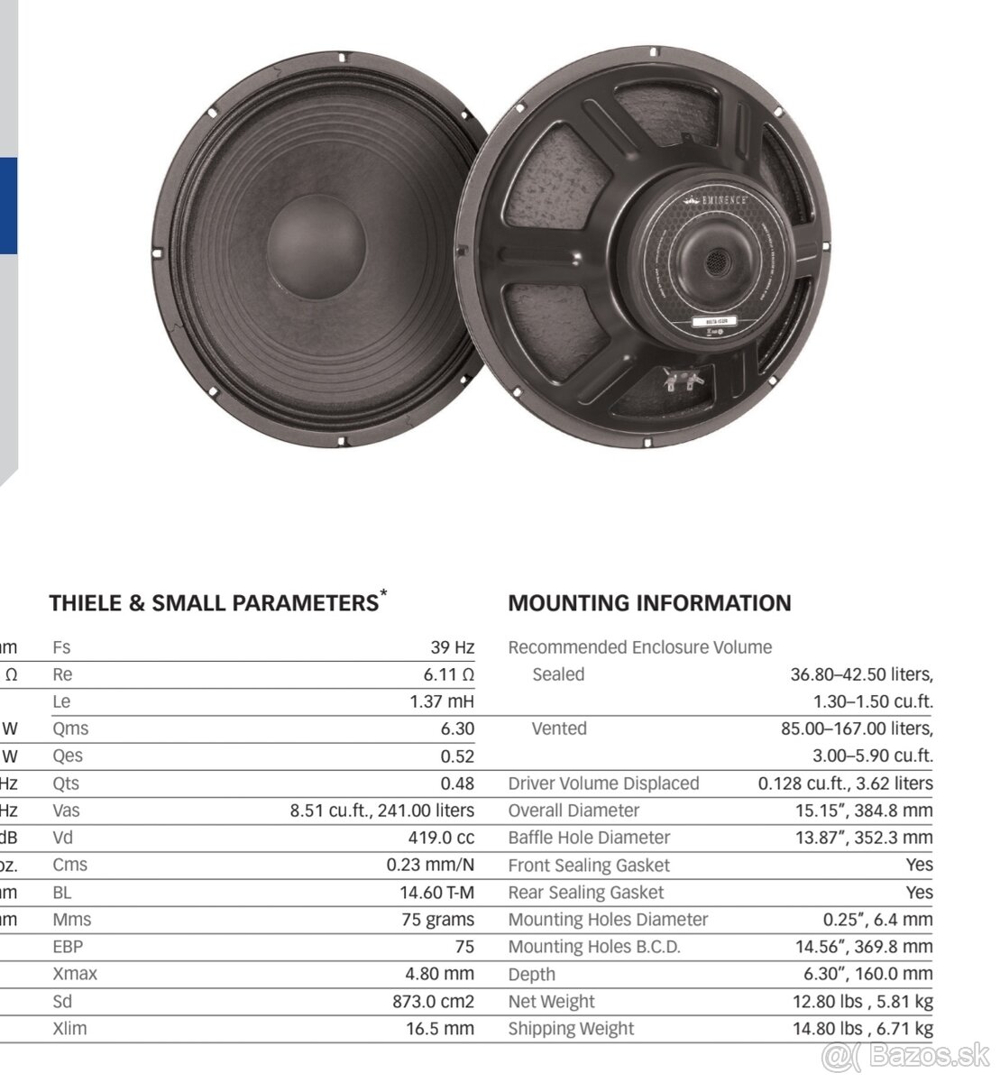 15" repro Eminence Delta 15LFA, 500W, 8 Ohm - 3