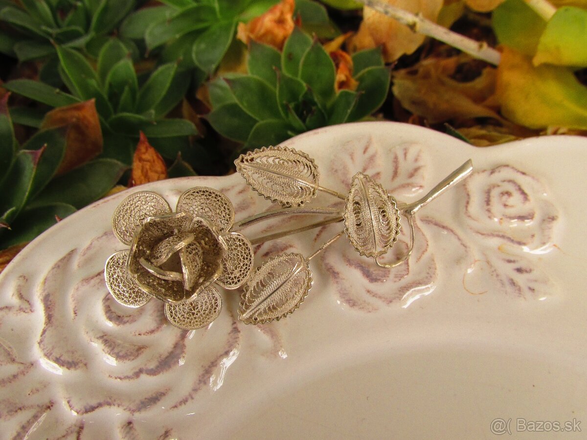 Strieborná filigránová brošňa Ruža, Ag 800 - 3