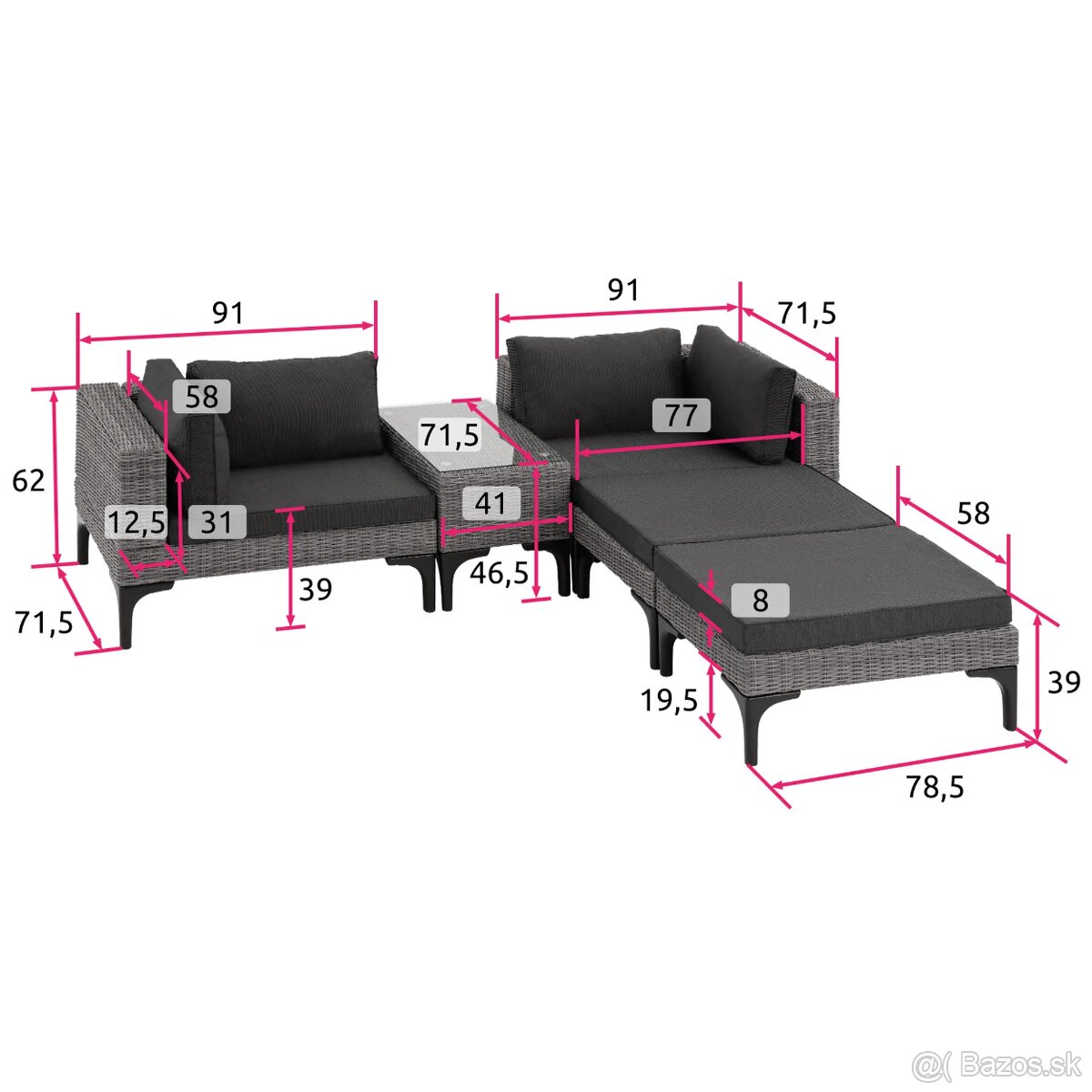 Predam zahradny Ratanový set Bellaria s hliníkovým rámom - 3
