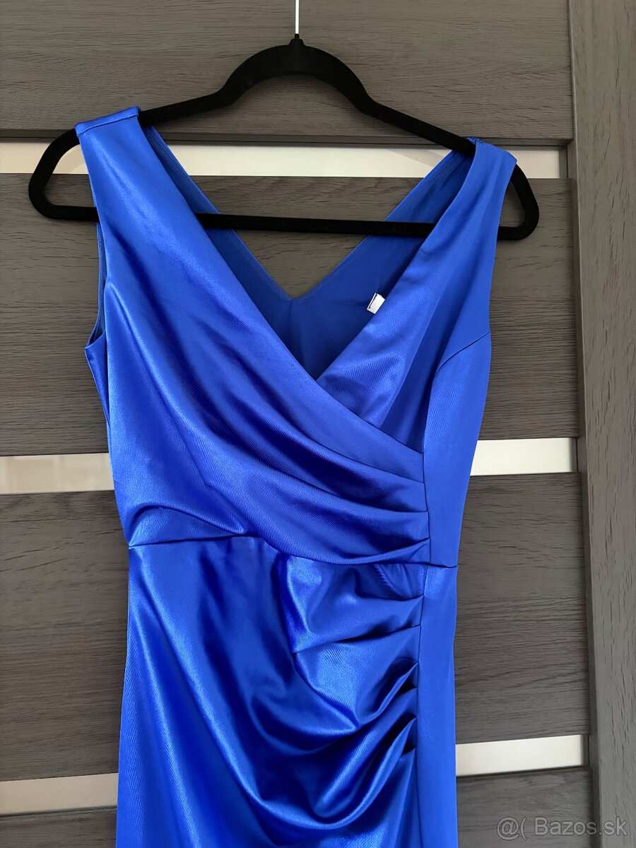 Saténové modré šaty 36/S - 3
