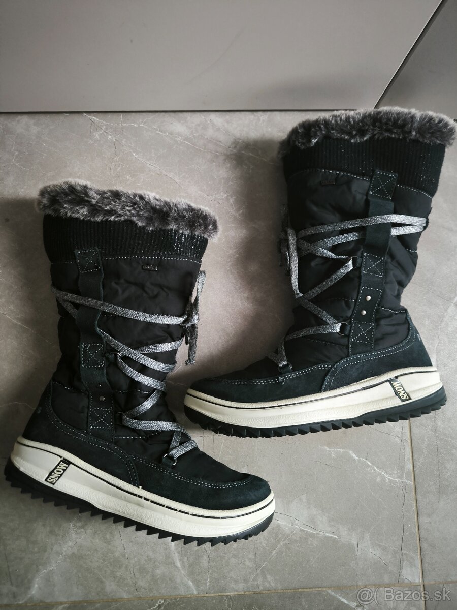 Čierne zánovné nepremokavé snehule z Talianska v 39, teplé - 3