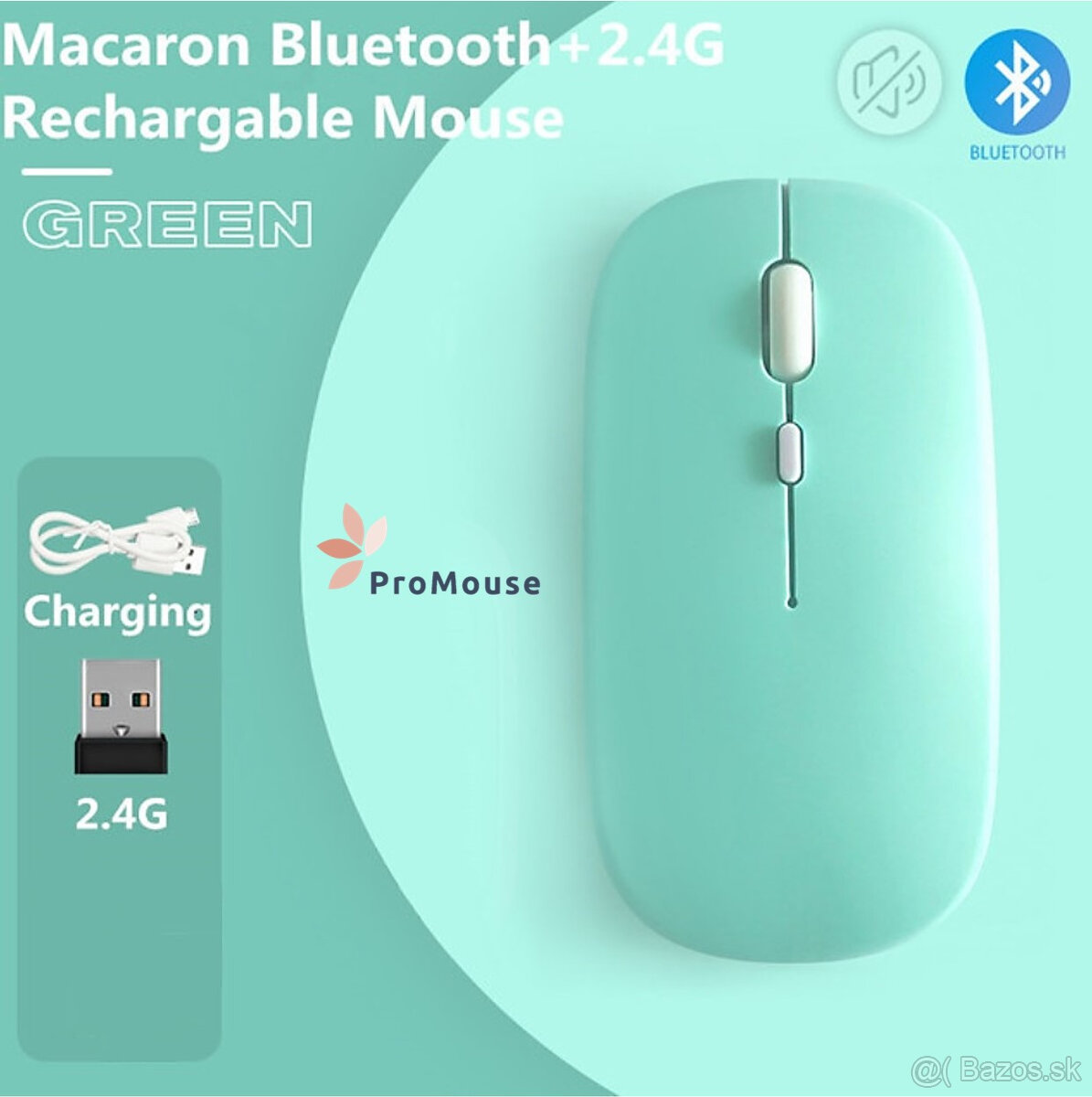 Bezdrôtová nabíjateľná bluetooth myš - mentolová - 3