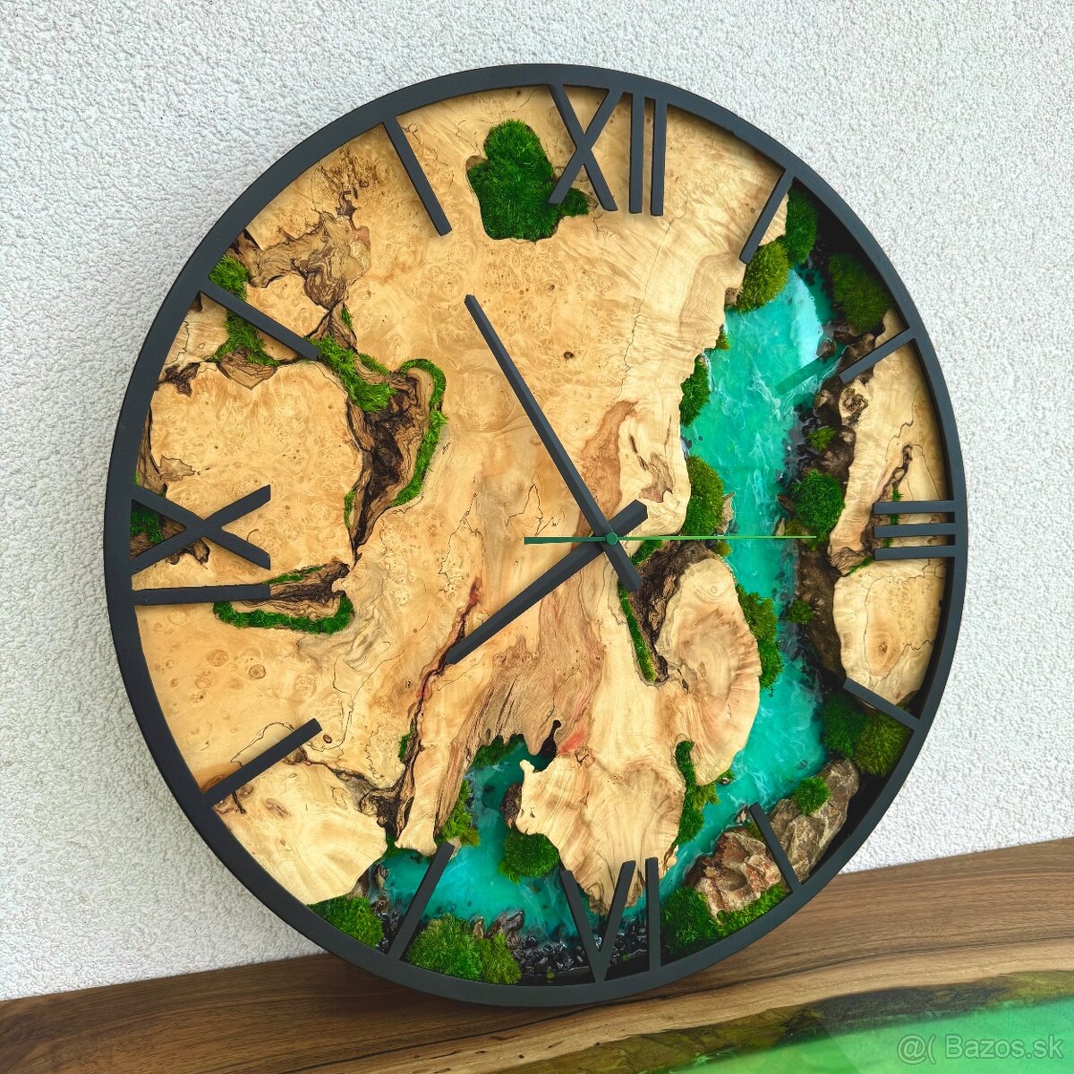 Machové hodiny s drevom a epoxidom 50cm priemer - 3