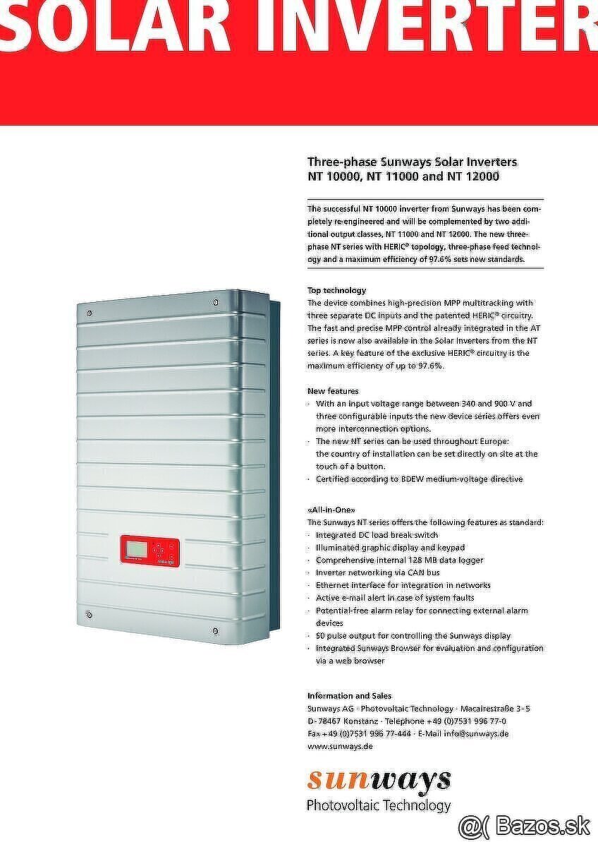 Trojfázový solárny menič SUNWAYS NT 12000 – 12 kW - 3