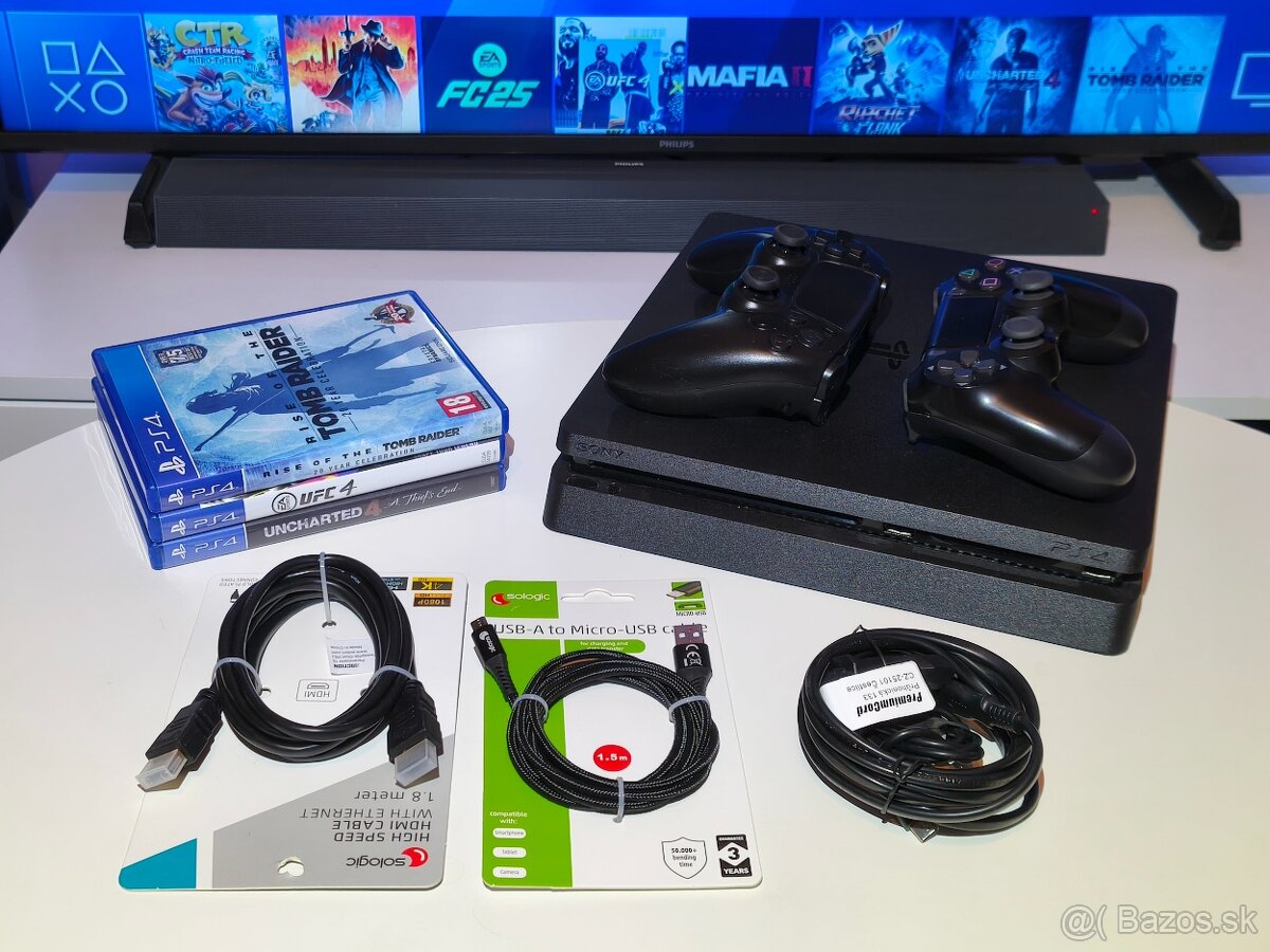 PS4 PLAYSTATION 4 SLIM + 2X OVLADAC + HRY - 3