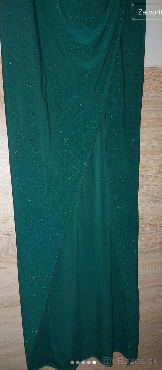 Dlhé trblietavé smaragdovo zelené šaty - 3
