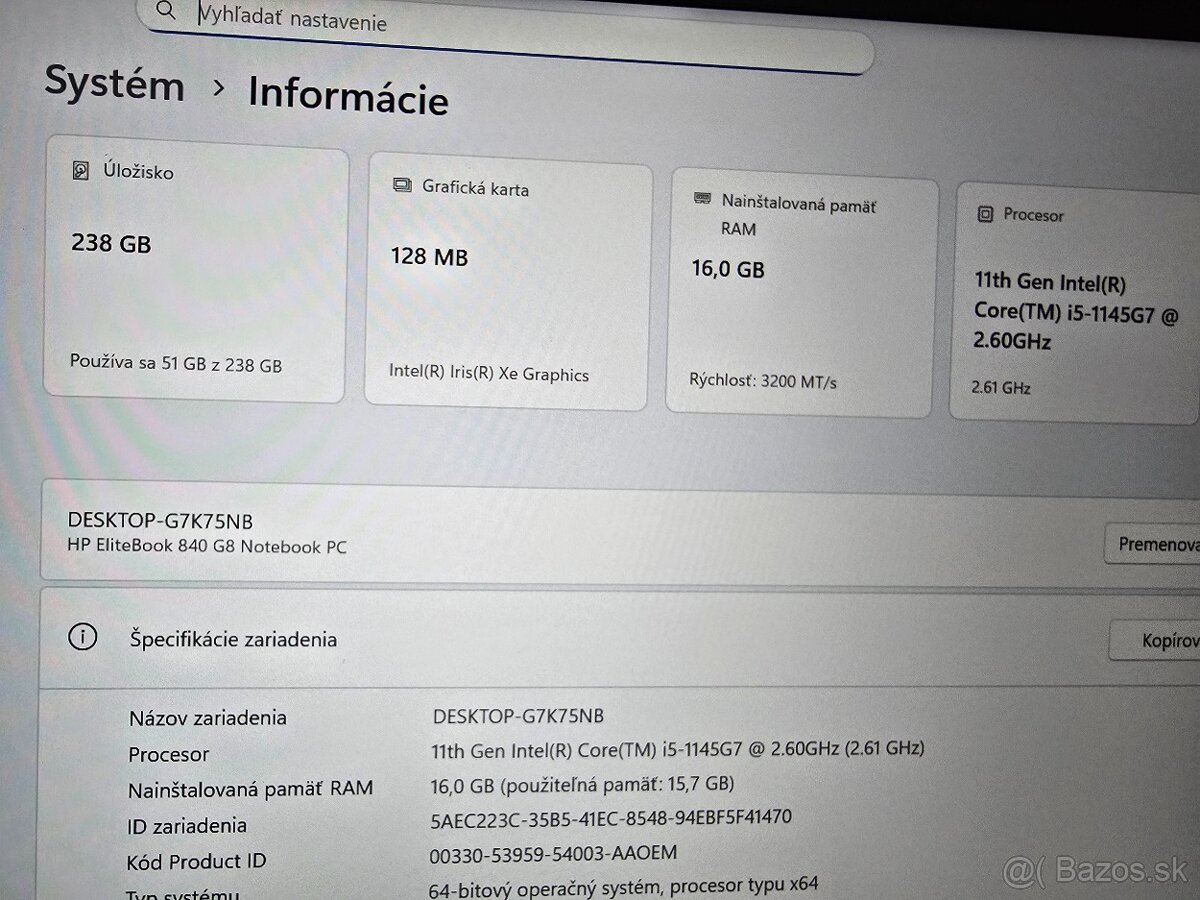 Kovovy HP Elitebook 840 G8 s procesorom i5 11 generacie 16gb - 3