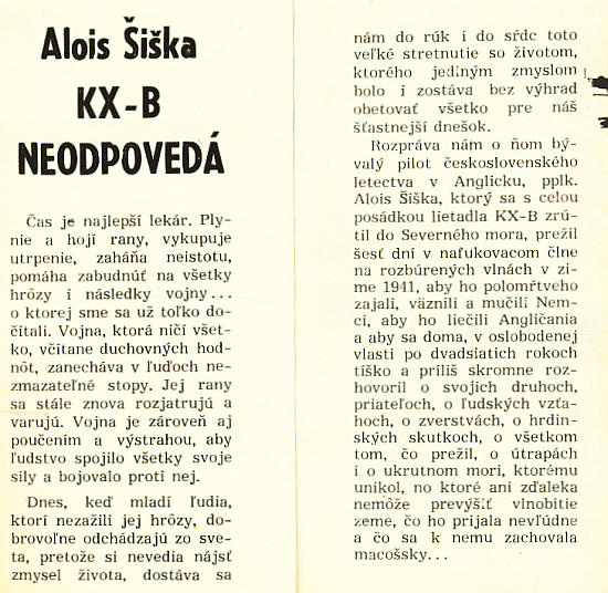 KX-B neodpovedá, 1.vyd 1967 skutočný príbeh ČSl voj. pilota - 3