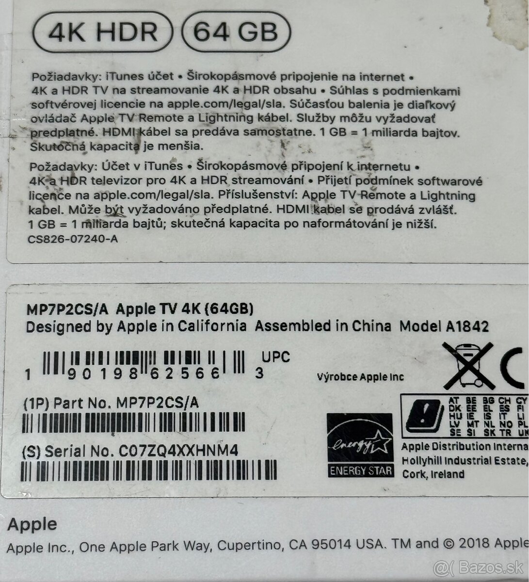 Apple TV 4K 64GB, model A1842 - pokazený. - 3