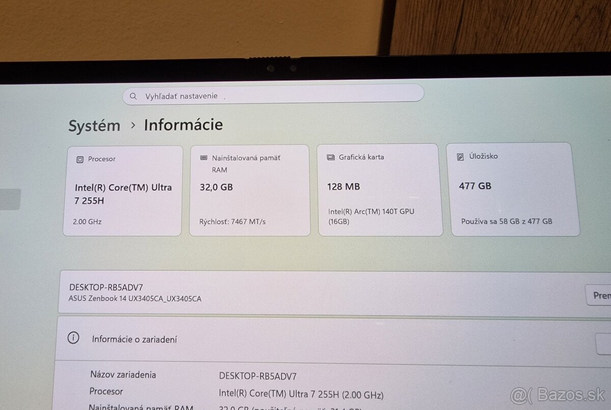 Asus zenbook 14 oled Ultra 7 - 3