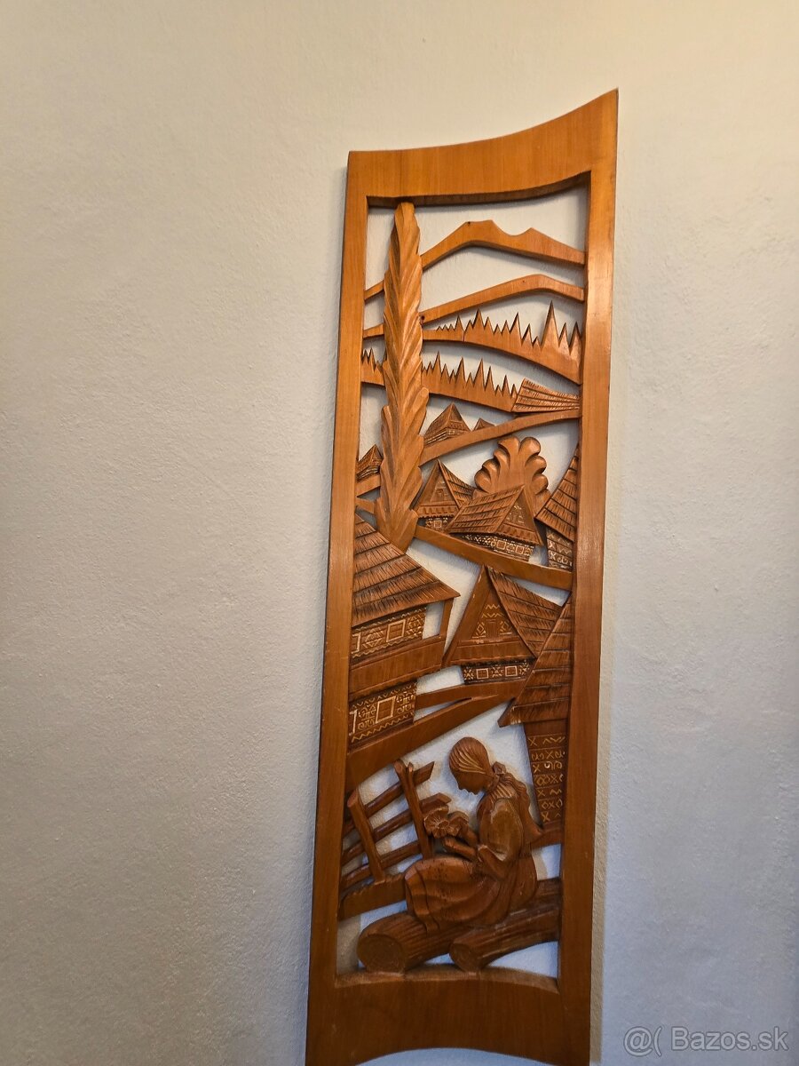 Drevený obraz slovenská dedina - 3