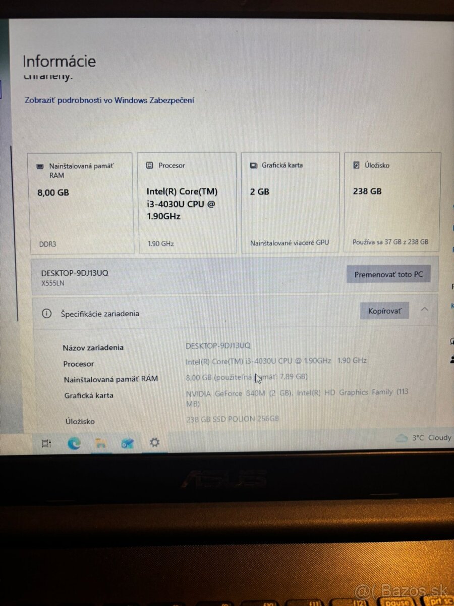 ASUS K555L - NOVÁ BATÉRIA / 256GB SSD / 8GB RAM - 3