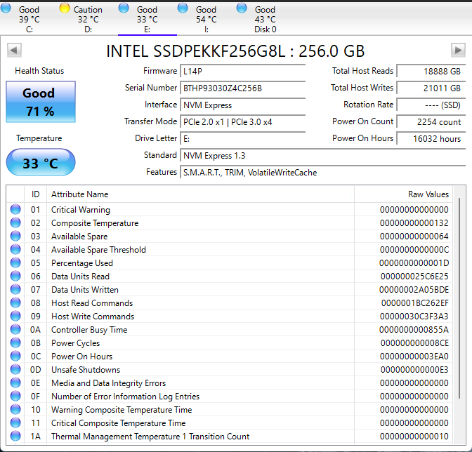 Intel M.2 NVMe SSD 256GB (SSDPEKKF256G8L) (69%)_ - 3