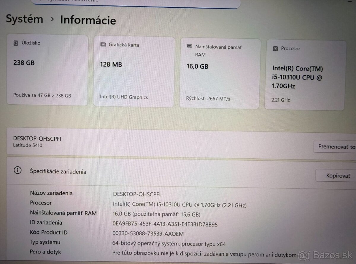 Notebook Dell Latitude 5410 i5-10310U/16GB RAM/B-kat/FHD/SSD - 3