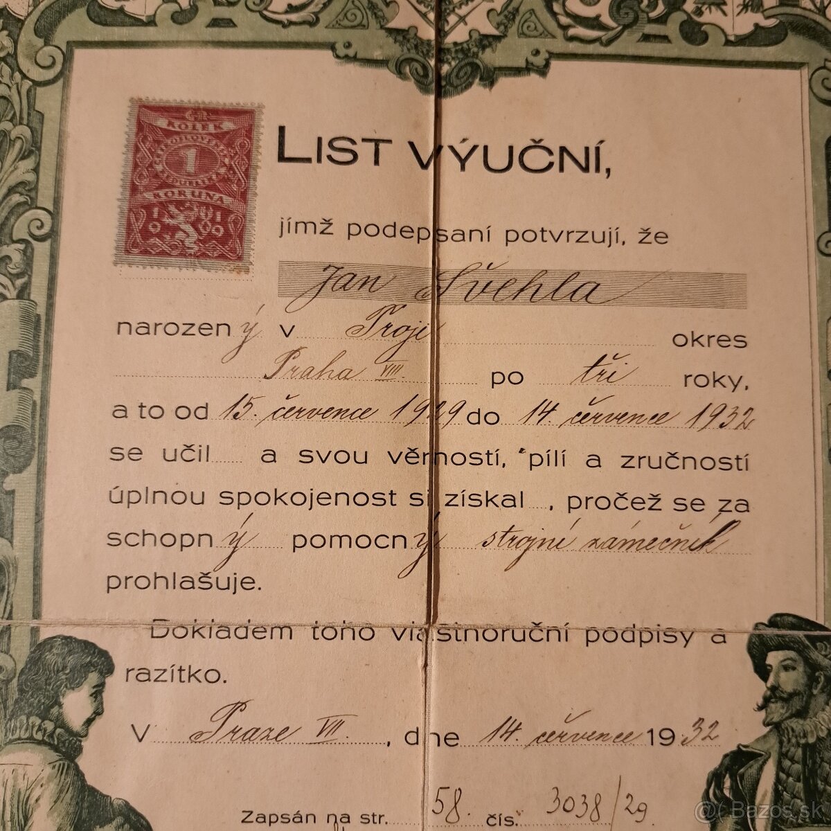 Starožitný litografický výučný list zámečník - 3