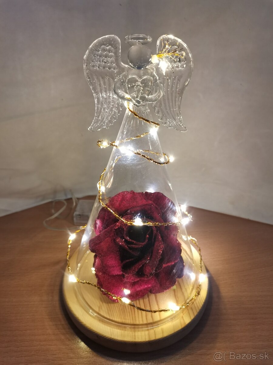 Sklenený Anjel s dreveným podnosom - 3