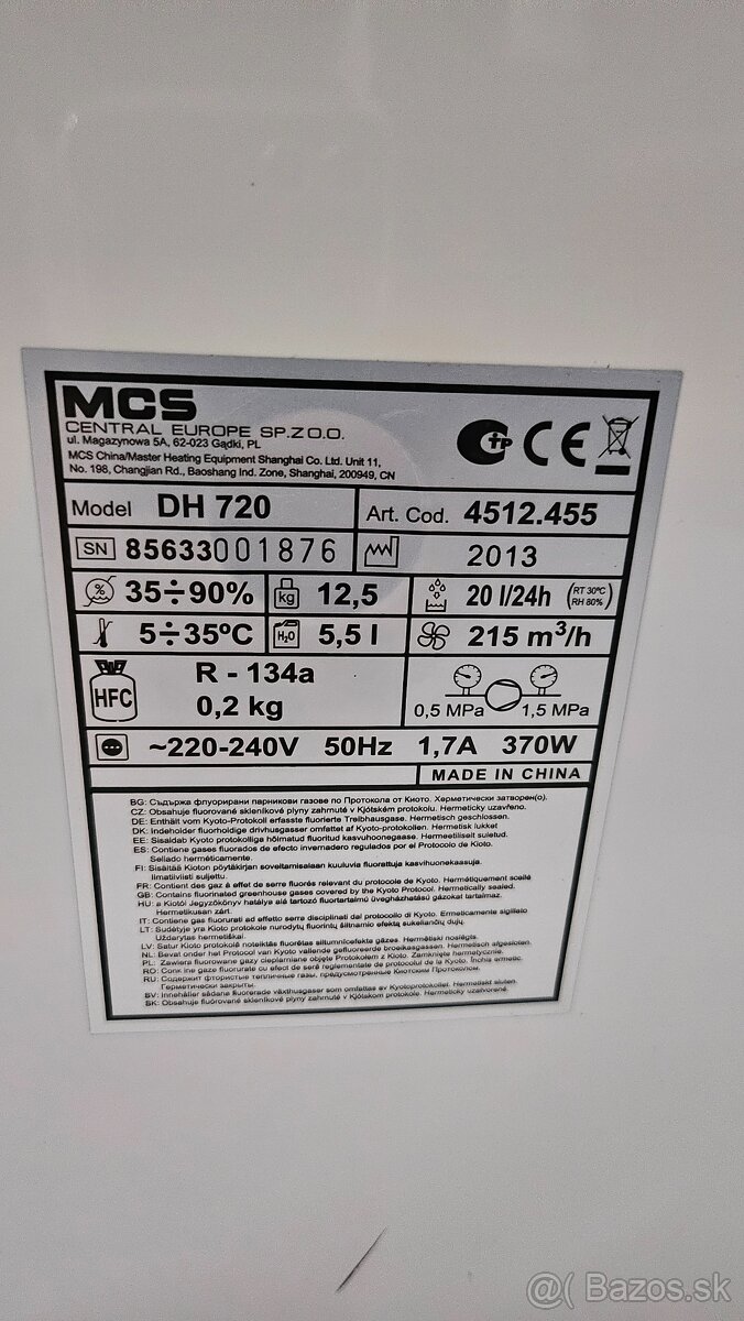 Predám odvlhčovač vzduchu Master DH 720 - 3