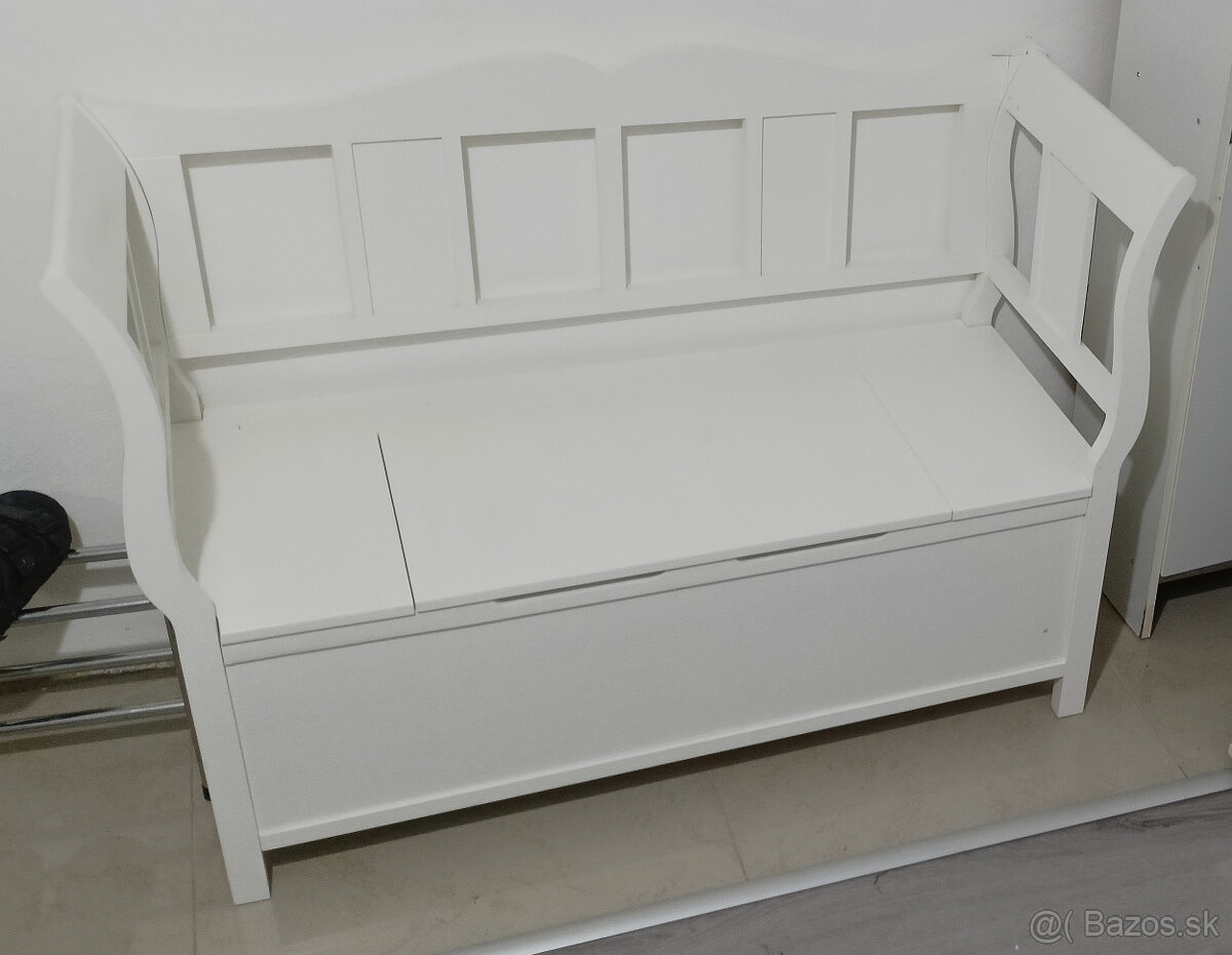 Biela drevená lavica s úložným priestorom / botníkom - 3