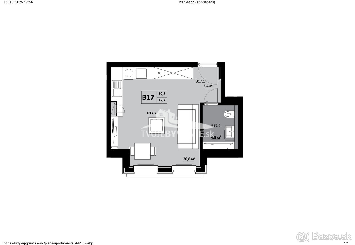1 izbový byt KVP Grunt č. 17 - 3