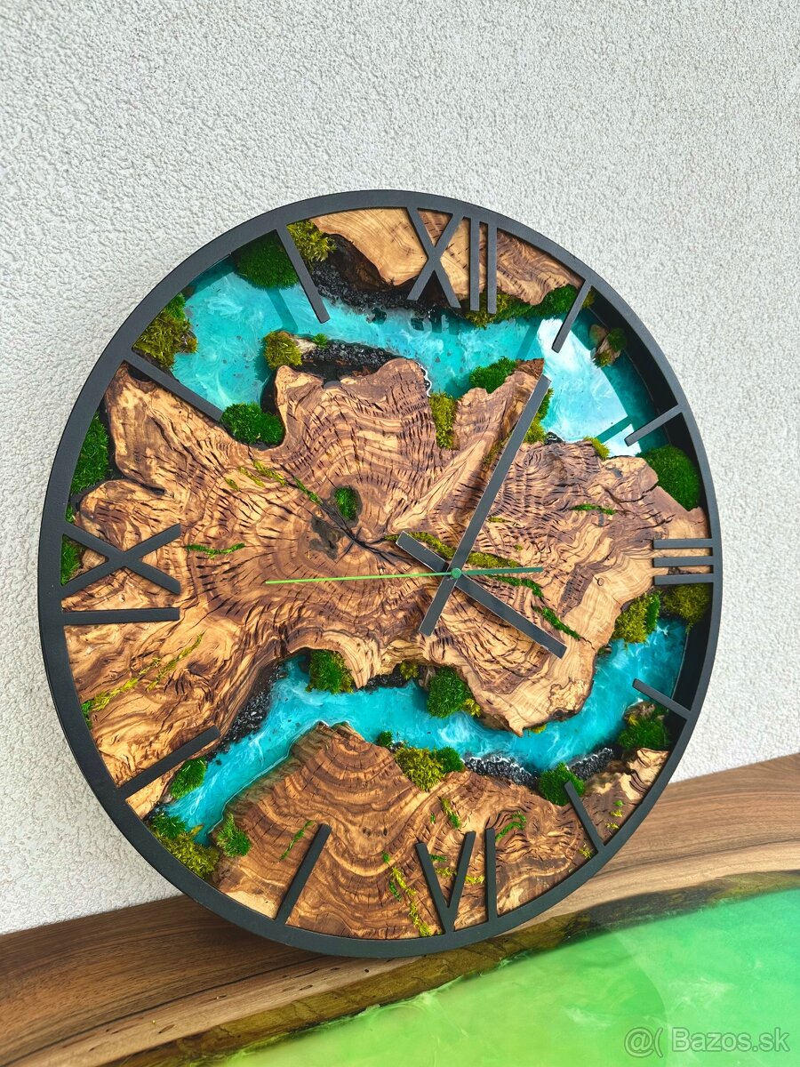 Machove hodiny , Machové hodiny , Drevené hodiny s epoxidom - 3