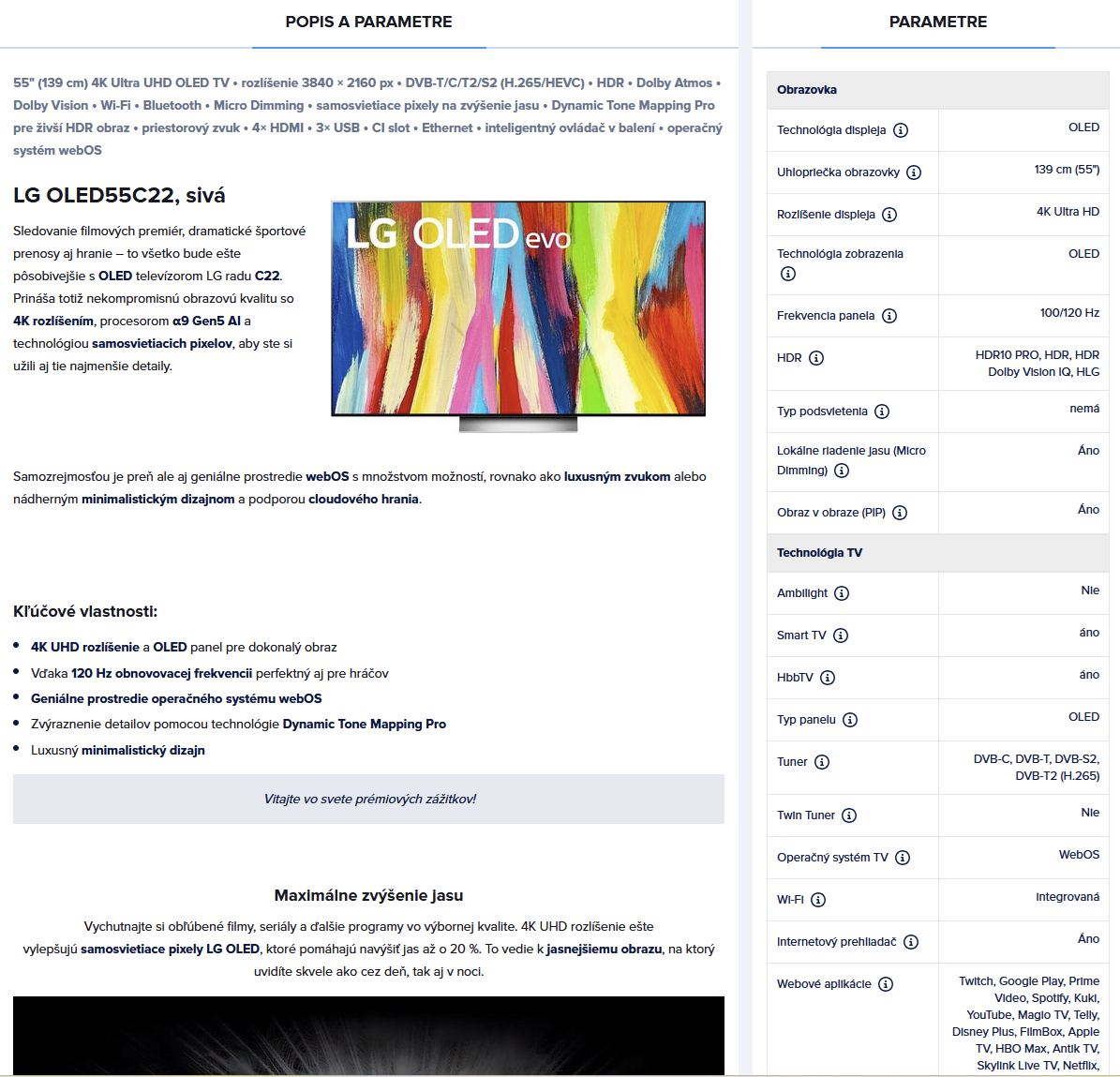 Predám TV LG C2 55" (v záruke) - 3