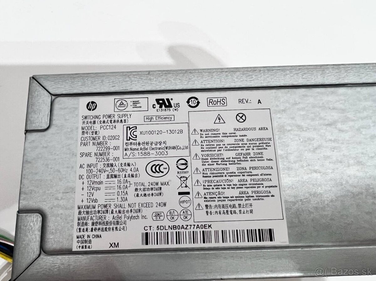 Predám použitý zdroj do počítača HP 400 G1 model PCC124 - 3