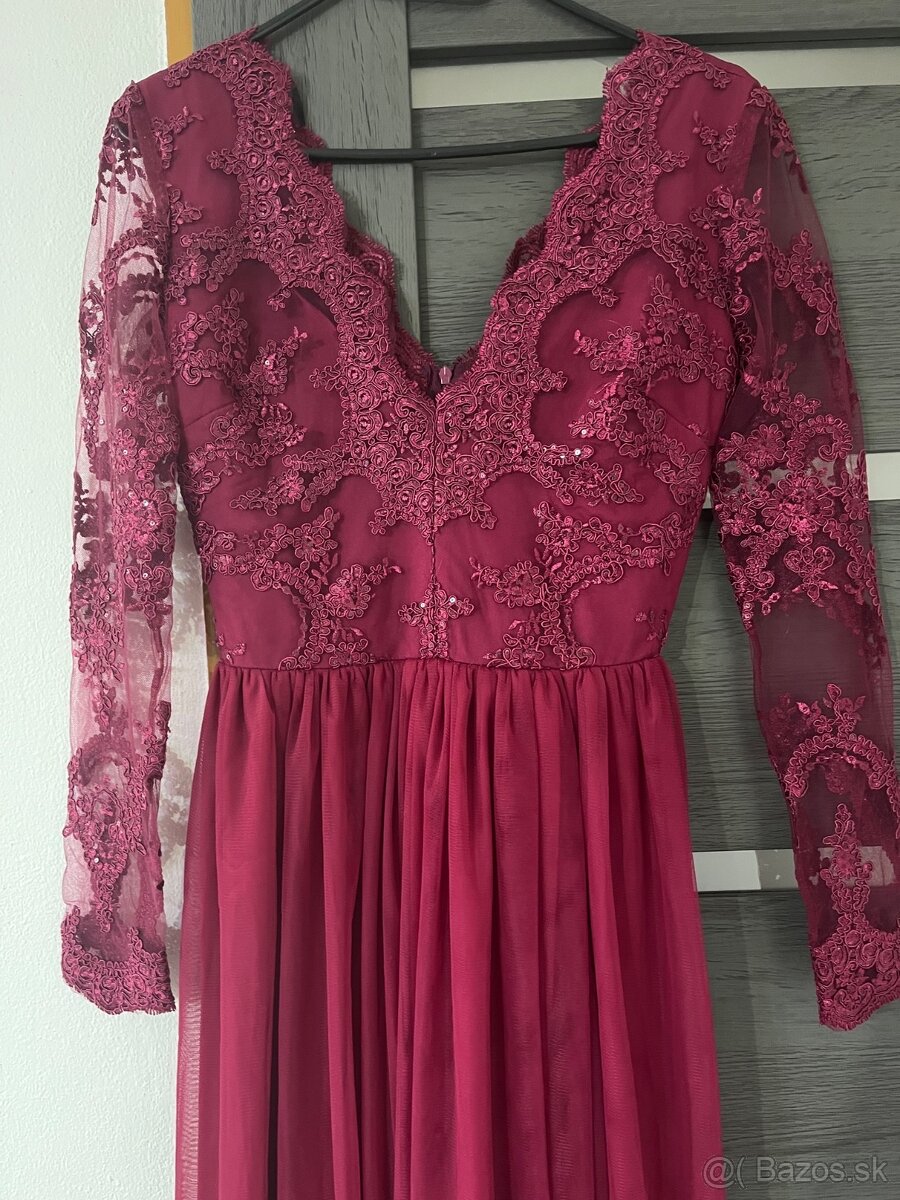 Bordové spoločenské šaty XS L - 3