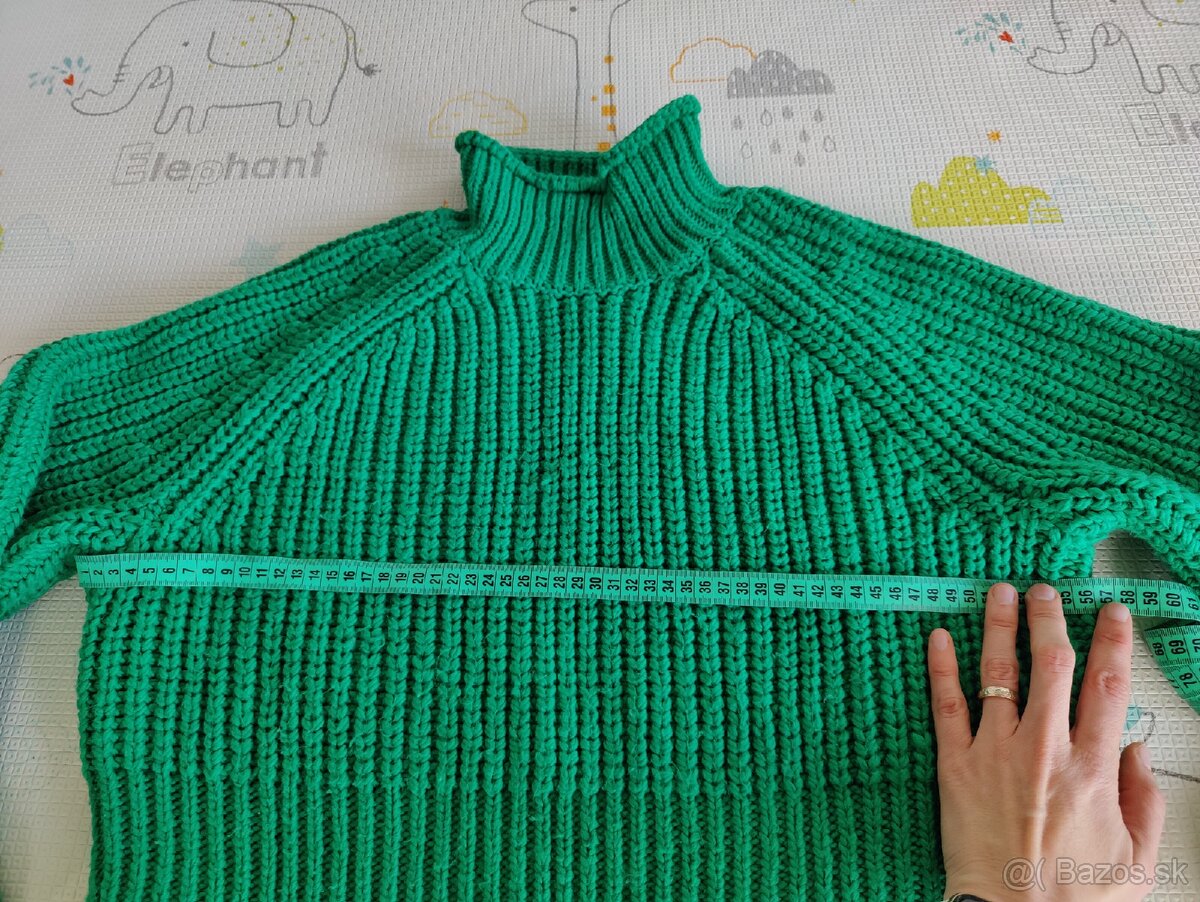 H&M oversized rolák zelený veľ. M - 3