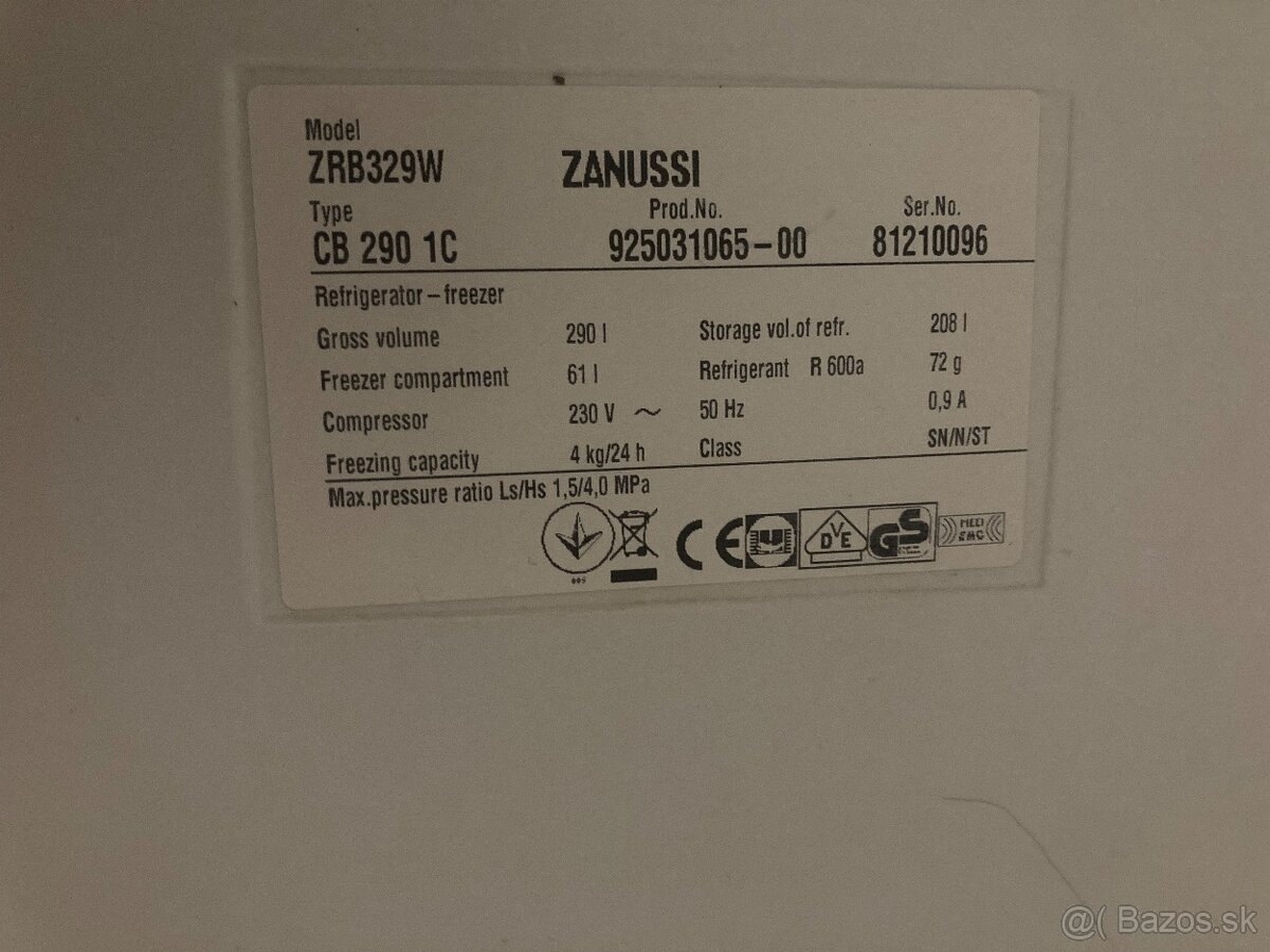 Predám chladničku s mrazničkou Zanussi - 3