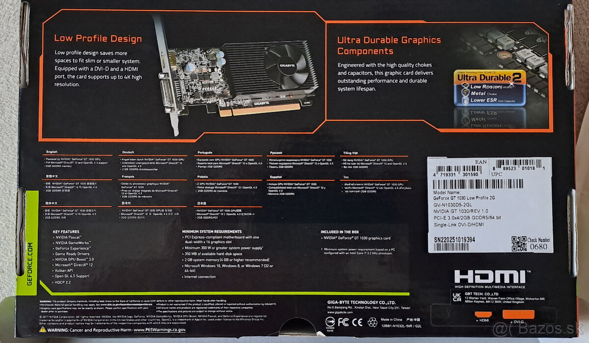 GIGABYTE GeForce GT 1030 Low Profile 2G - 3