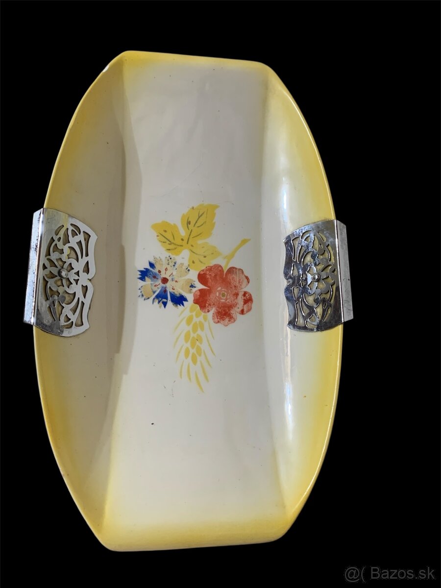 porcelánová tácka s kovovými úchytmi – - 3