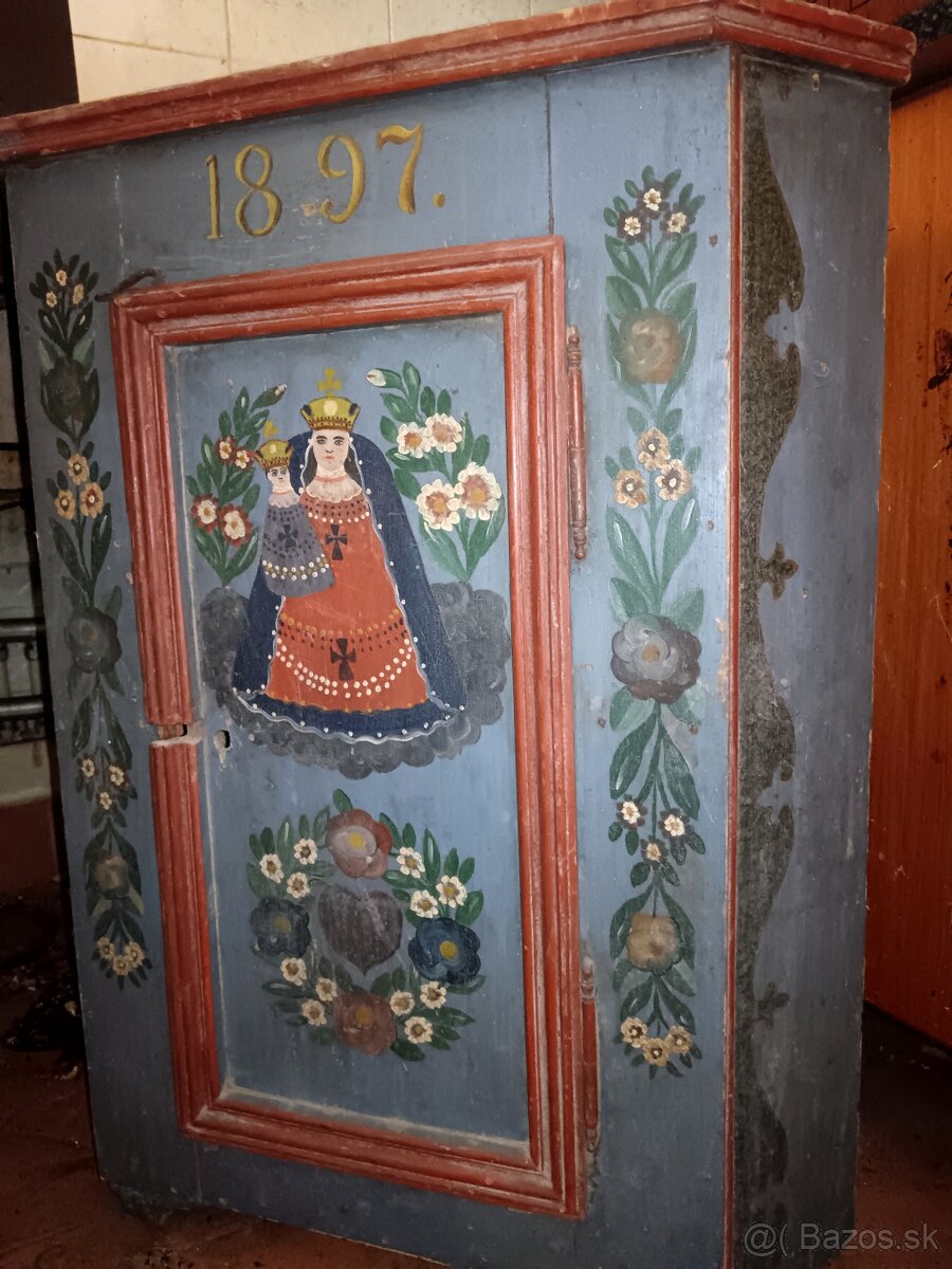 Starožitná drevená rohová skrinka - 3