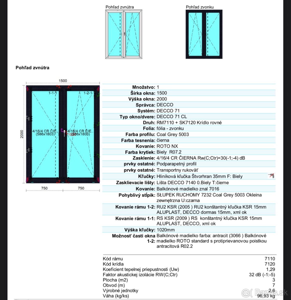 Balkónové dvere dvojkridlové Antracit - 3