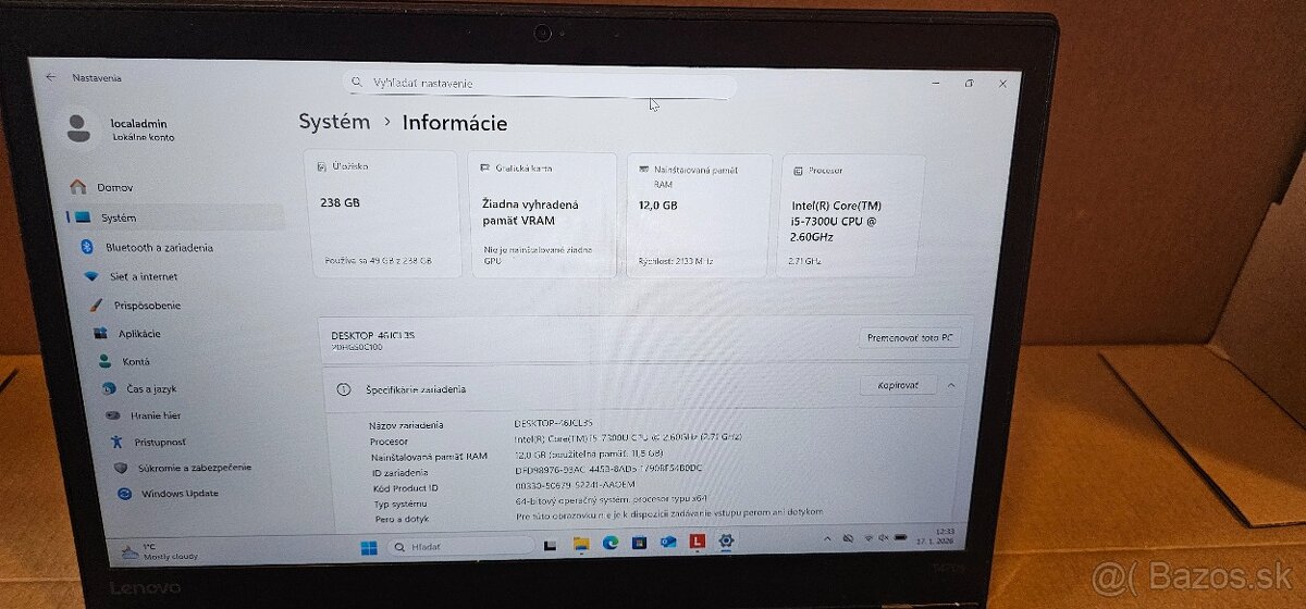 Lenovo T470s ,i5,12GB ram,256 GB HDD - 3