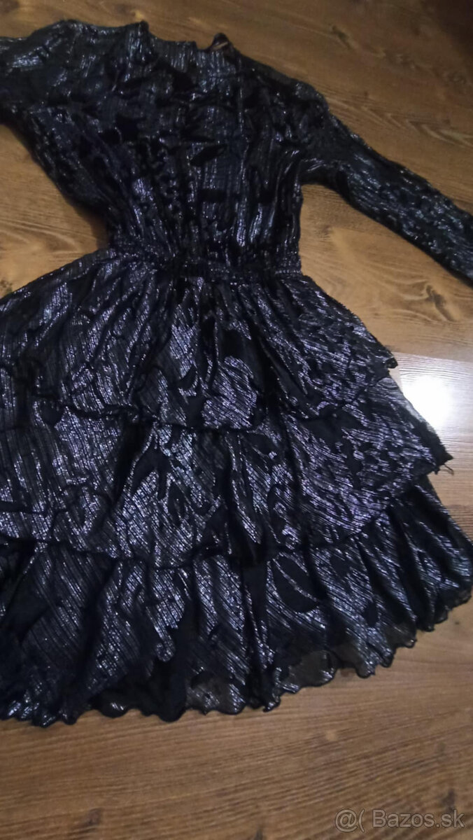 Spoločenské šaty, lesklé čierno strieborné ,veľk.M - 3