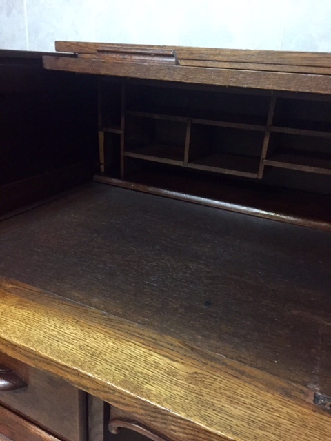Nádherný historický dubový roletový písací stôl - 3