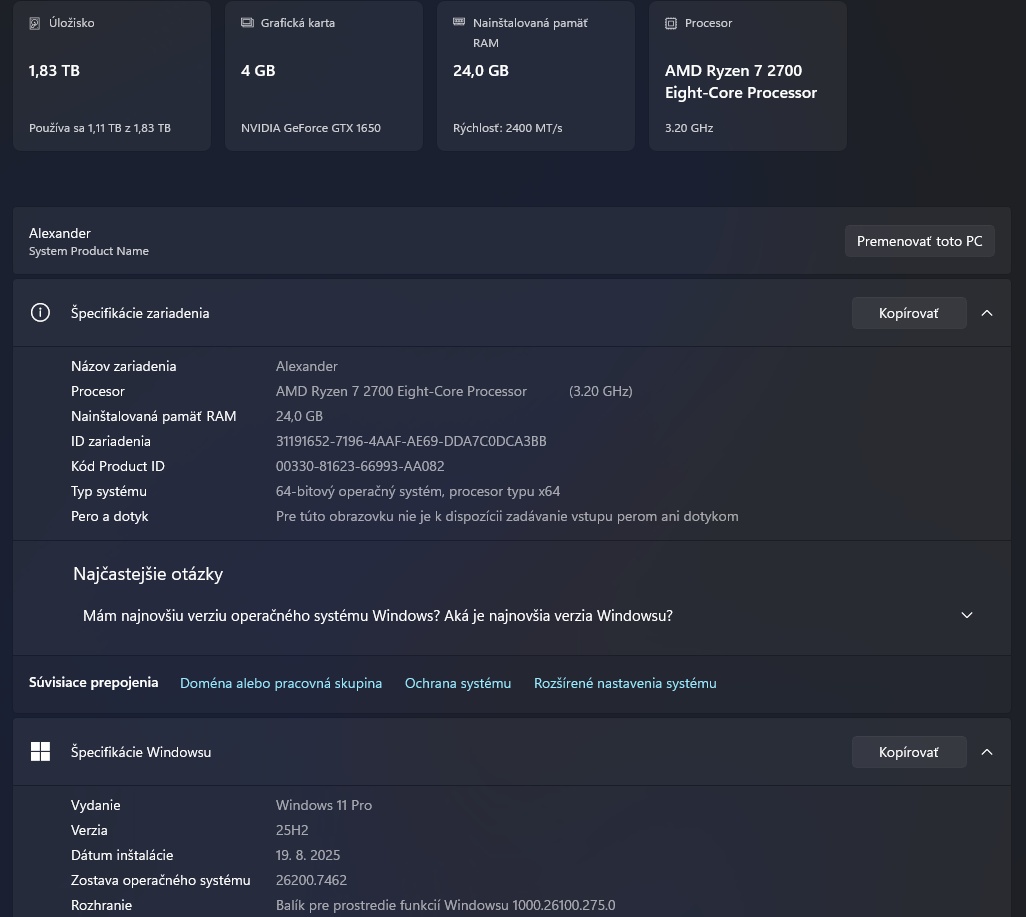Výkonný herný / pracovný PC – Ryzen 7, 32GB RAM, 2× SSD, GTX - 3